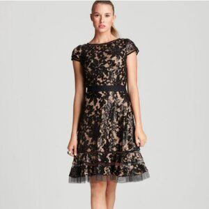 Tadashi Shoji Womens Size 8 Vintage Black Lace Overlay Midi Length Dress
